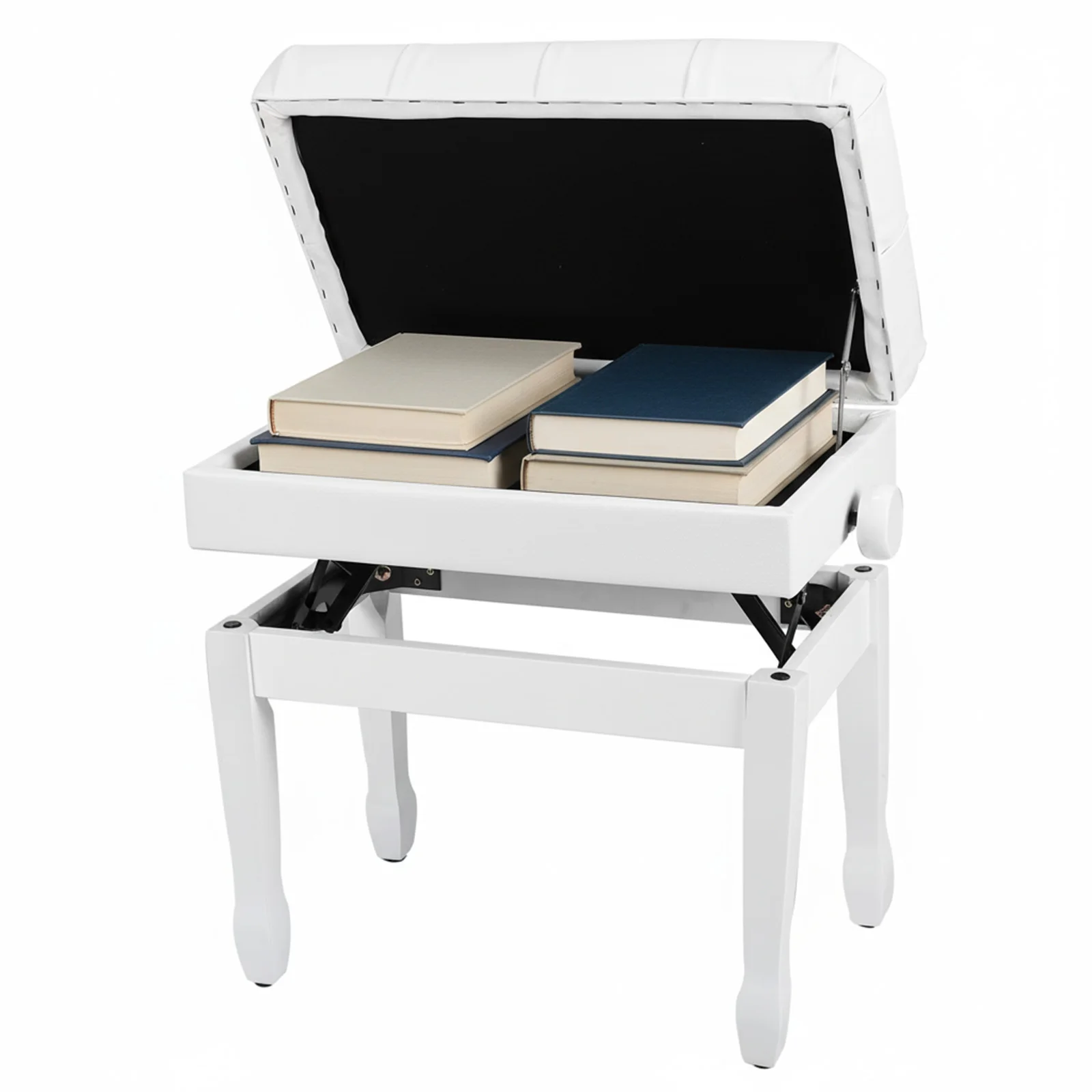 Taburete de Piano con Altura Ajustable y Librero, Taburete Acolchado y Transpirable para el Hogar/Sala de Música/Aula