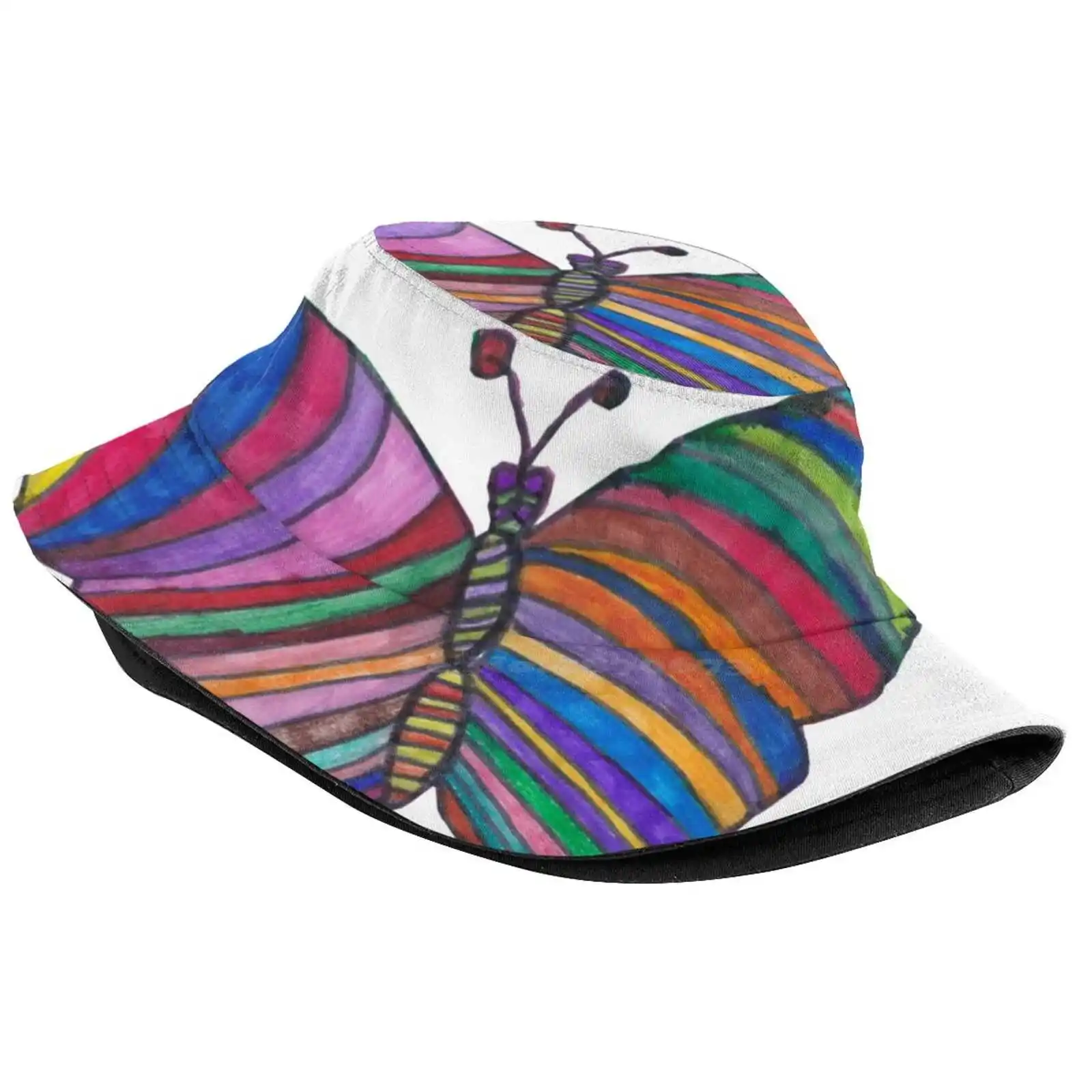 Rainbow Butterfly Sun Cap Fisherman Hat Bucket Hats Rainbow Butterfly Animal Down Syndrome