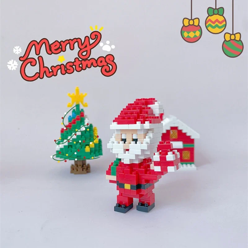 DIY Christmas Building Block Snowman Elk Santa Claus Model Micro Brick Building Block Xmas Tree Decoration Children Toy Gift