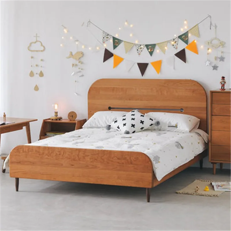10 years stable, cherry wood Dudu solid wood bed Nordic 1.5 meters bed cartoon design single bed, wood wax oil