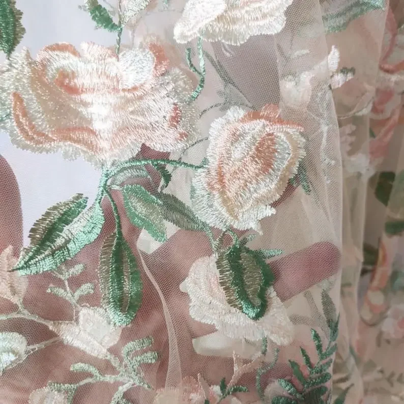 High quality flower Embroidery Lace Fabric Floral Soft mesh tulle fabric for Prom, Wedding gowns, Princess  , Haute Couture