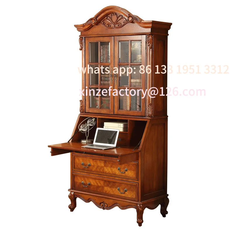

Customizable American Bookcase Solid Wood Desk Integrated Table European Study Bedroom Locker Student Home Storage Cabinet Books