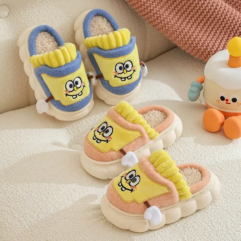 Cartoon Kawaii Spongebob Squarepants Children's Bag with Cotton Slippers Autumn and Winter Indoor Home Anti Slip Cute Slippers