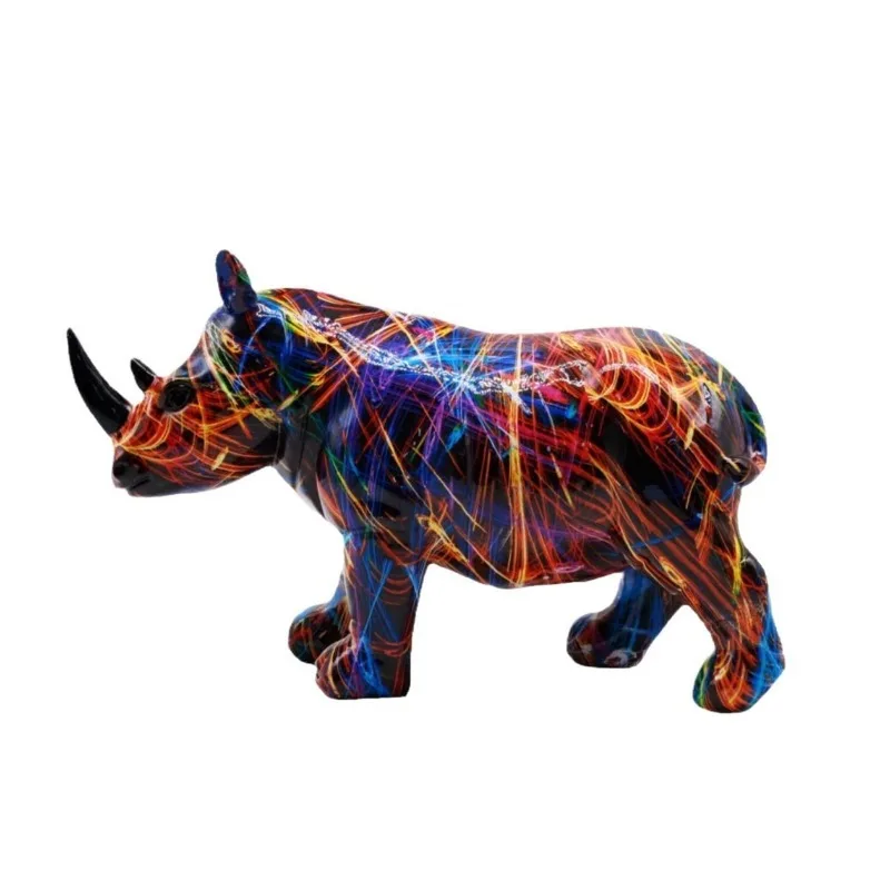 Colorful rhino ornaments, home living room office desktop animal resin handicraft decoration