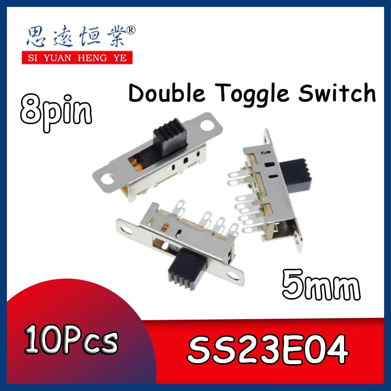 10Pcs SS23E04 Double Toggle Switch 8 Pins 3 files 2P3T DP3T Handle high 5mm small slide switch