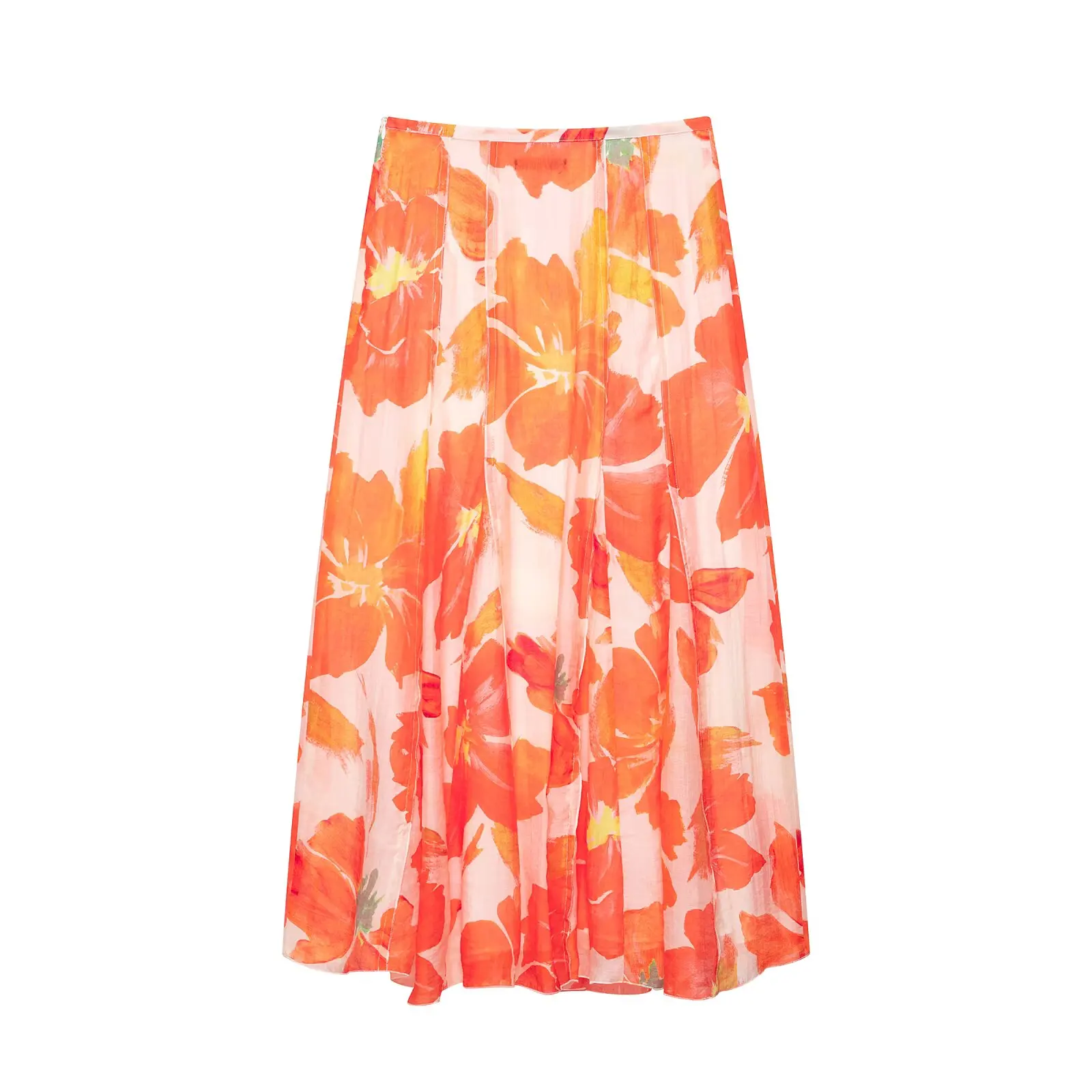 Brand French Floral Pink A- Line Skirt Spring Autumn Women's New Style Ruffled Skirt Printed Half-length Skirt Polyester Fibe
