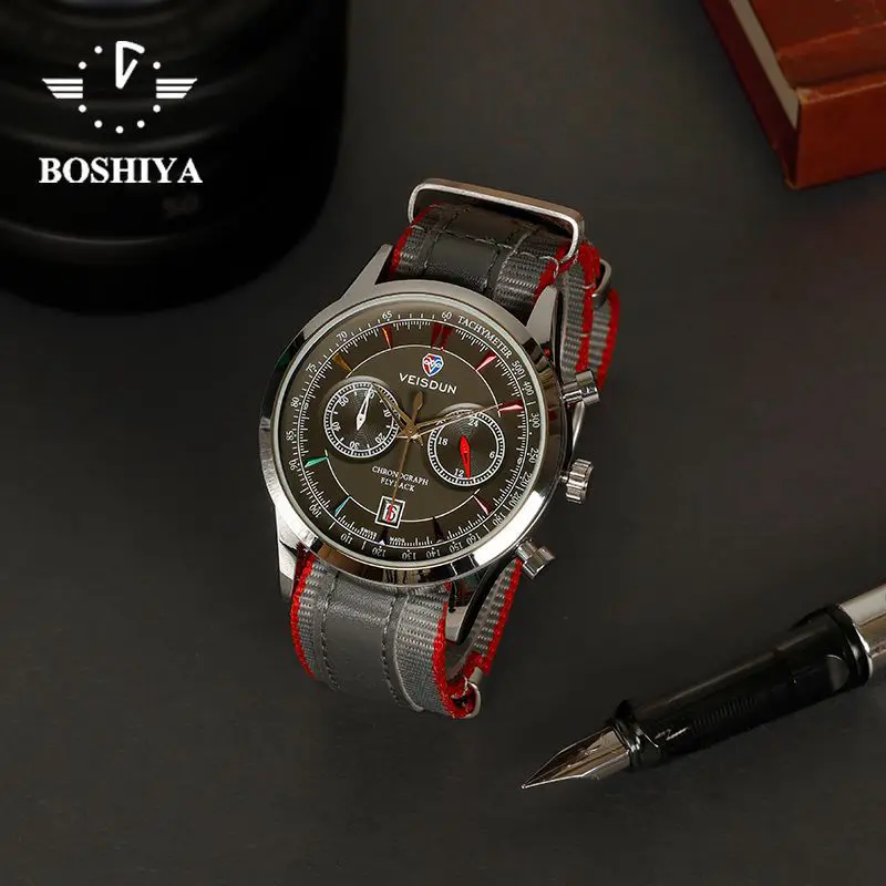 European Union Quality Fashion Business two-eyed watches waterproof multi-functional chronograph steel wristwatch niche men