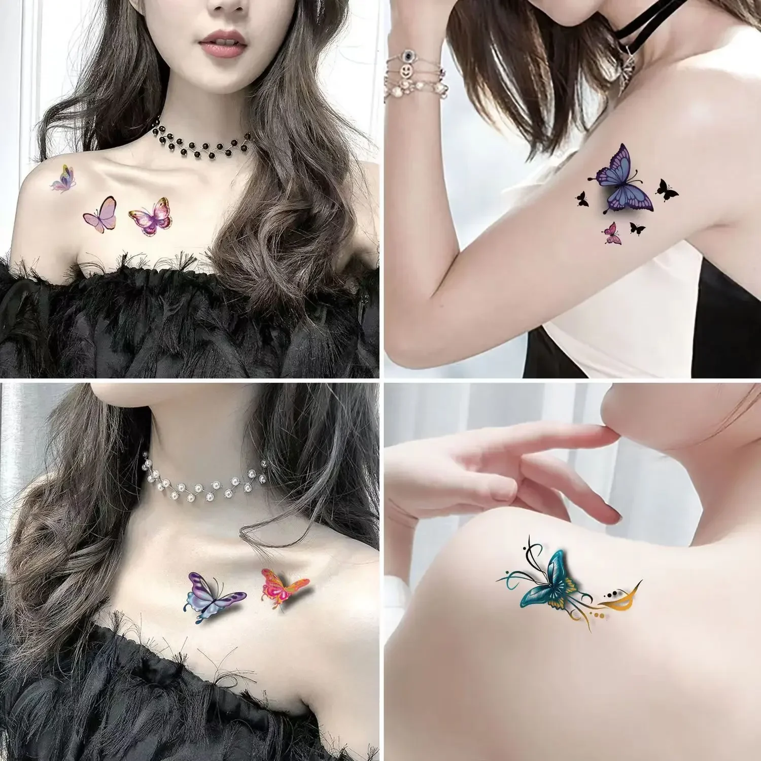 30pcs/set Temporary Colored 3D Butterfly Tattoo Sticker for Summer Travel Removable Tattoo Adhesive Girl Female Forearm Shoulder