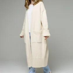 Women Long Knitted Cardigan Plus Size Vintage Pocket Spring Autumn Winter Jumper Outerwear Sweaters Y2k Sweater Coat Jacket
