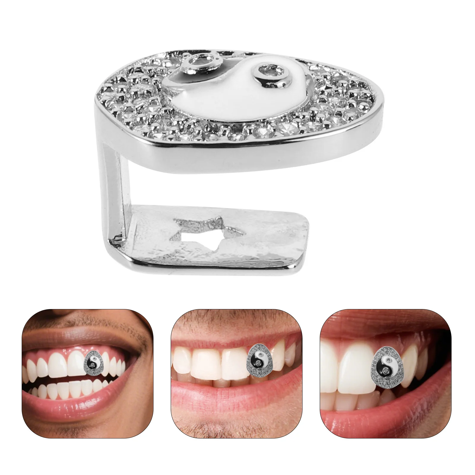 

Bagua Single Tooth Cap Copper Crystal Hip Hop Trendy Mens Jewelry Fashionable Unique Accessory Parties Costumes