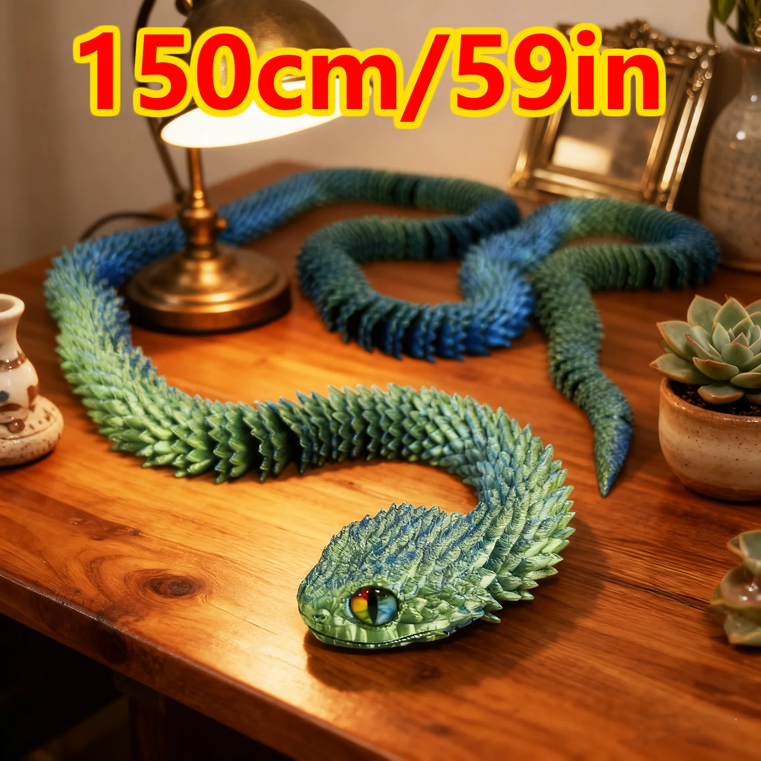 6 Pcs 150cm/59.06in 3D printed snake statue, Flexible 3D Printed Animal, Colorful Figurines statue