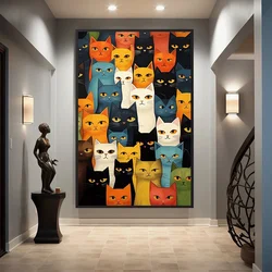 Cute Cats Canvas Painting Colorful Cats Wall Art Posters and Prints Abstract Animal Pictures For Living Room Home Decor Gifts