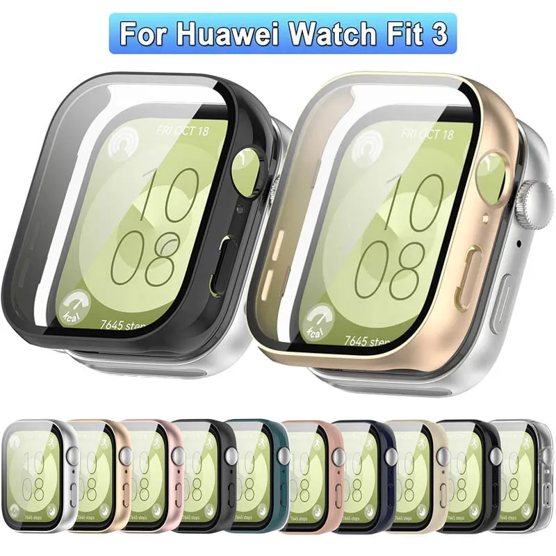 Étui en verre trempé pour Huawei Watch Fit 3, housse de protection pour bracelet de montre intelligente, pare-chocs pour Huawei Fit3, cadre de protection d'écran