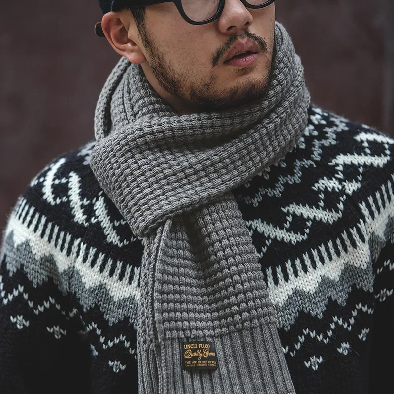 Maden Vintage Pineapple Pattern Knitted Wool Scarf for Men Soft Warm Autumn Winter Outdoor Casual Men’s Scarf Gift
