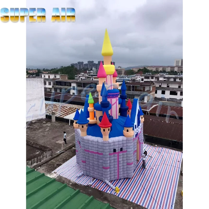Parque de atracciones para niños, castillo colorido inflable gigante para exteriores con soplador a la venta