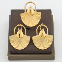 Lovely Earrings with Ring Set for African Bridal 18k Gold Color Clip Earrings and Finger Ring Elegant Dubai Jewelry Accessories