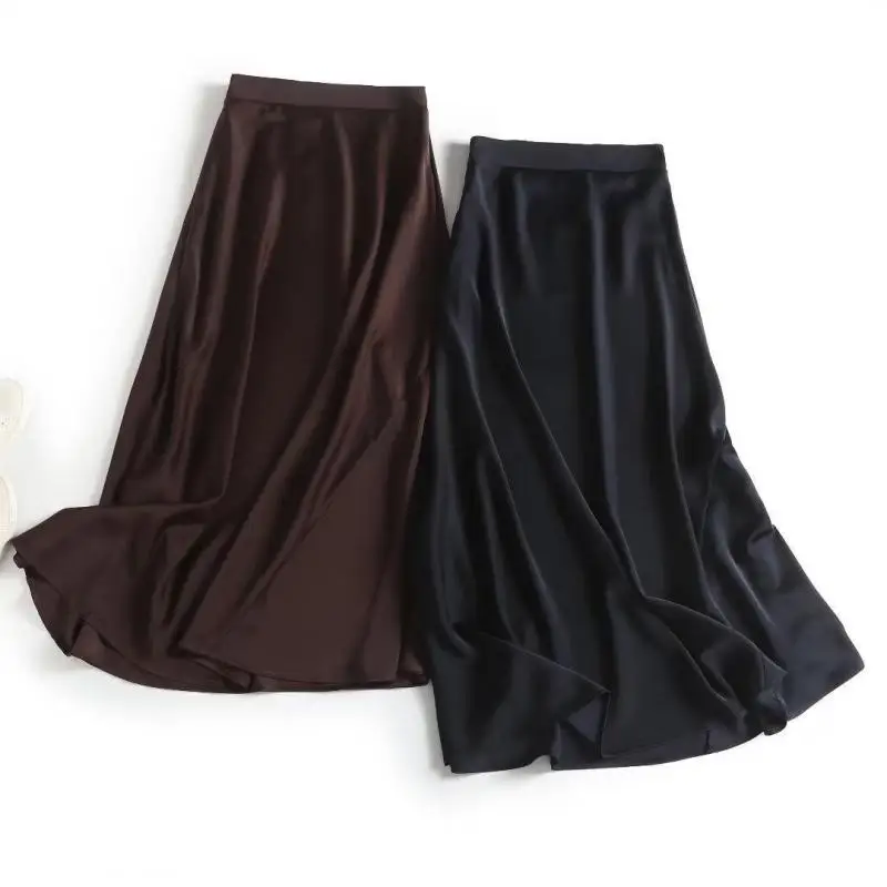 Maxdutti Southern French Elegant Women's Clothing Minimalist Woman Clothes Elegant Temperament Falling Satin Skirt Woman Skirts