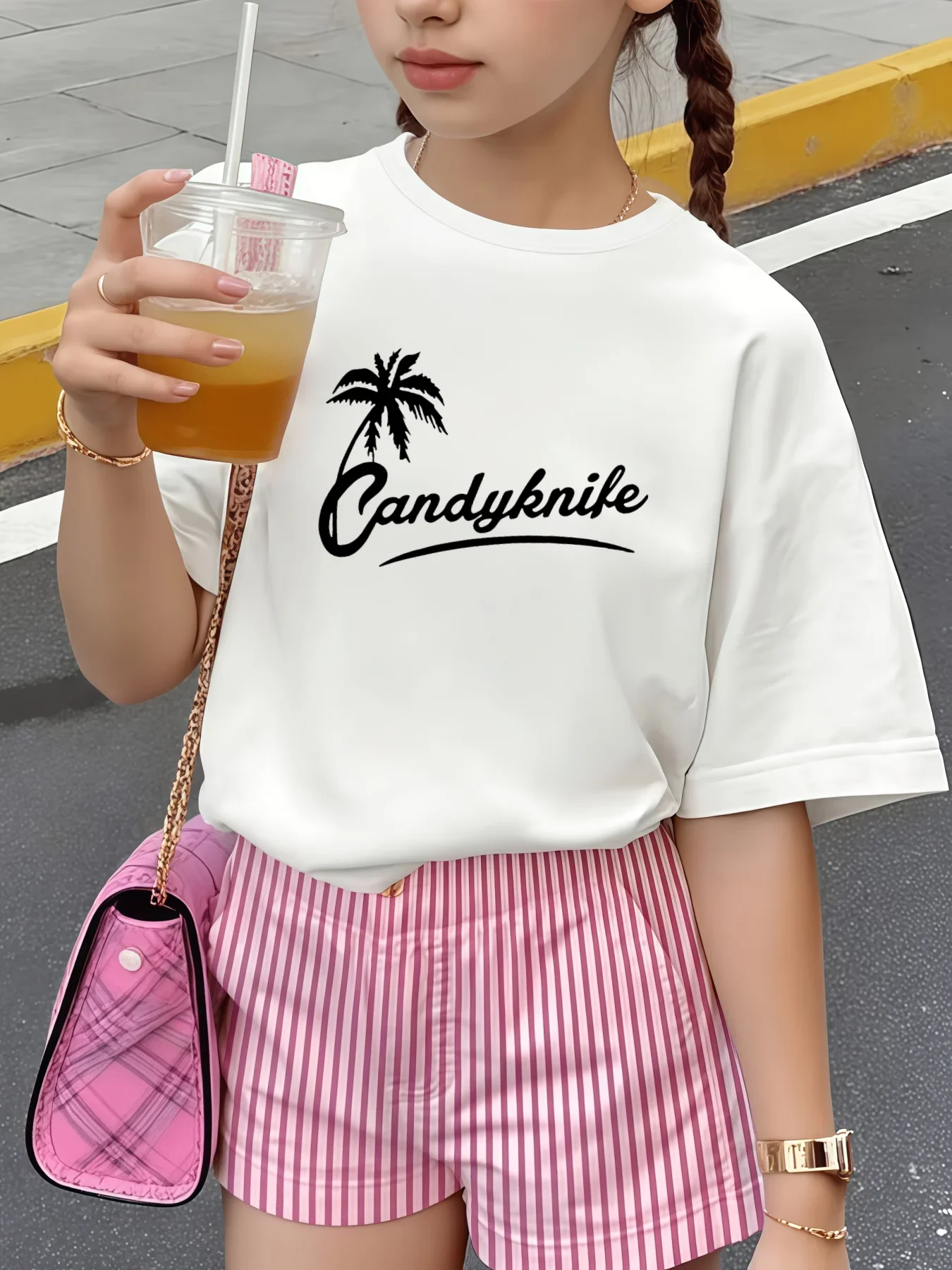 Candyknipe Letter Palm Tree Print Kids T-shirt Soft Cotton O-Neck Short Sleeve Unisex Boys Girls Tropical Summer Casual Tops