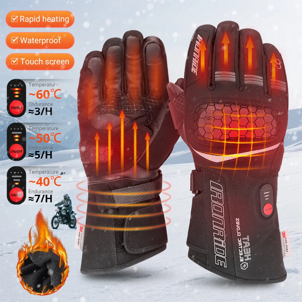 

Skiing Heated Gloves Winter Moto Ski Heated Gloves Warm Waterproof Rechargeable Heating Thermal Gloves Men