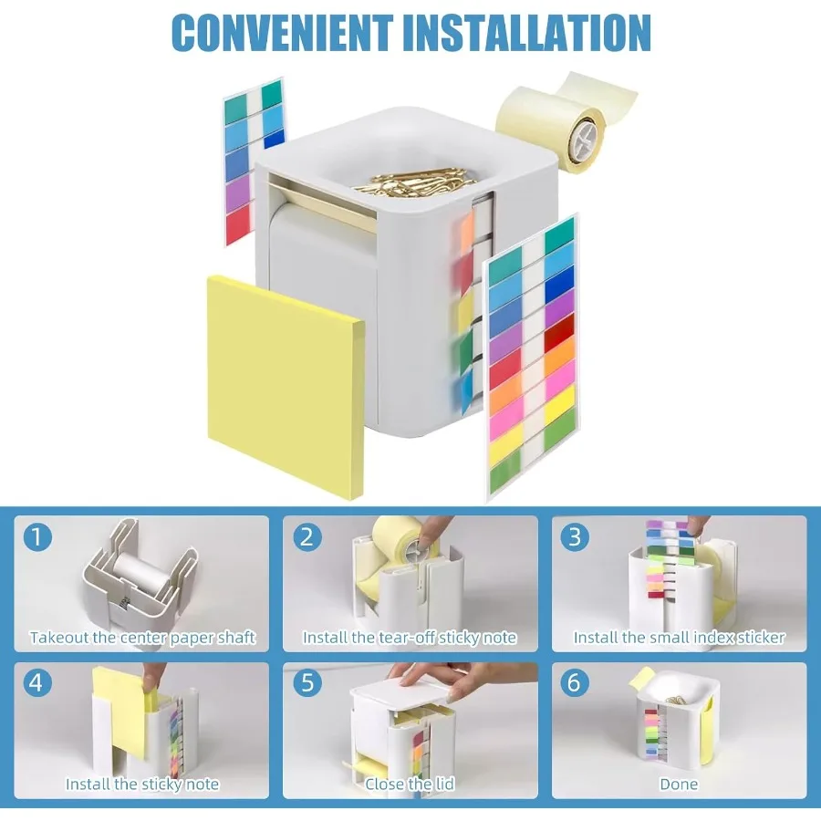 5in1 Sticky Note Dispenser and Holder with Pop Up Notes Transparent Tabs Magnetic Paper Clip Holder Roll Sticky Notes Multifunc