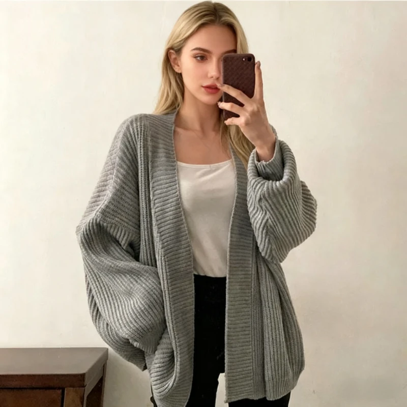 

Chic Solid Color Simple Loose Long Sleeve Versatile Lady Knitted Cardigan Autumn and Winter New Korean Casual Sweater Coat 15