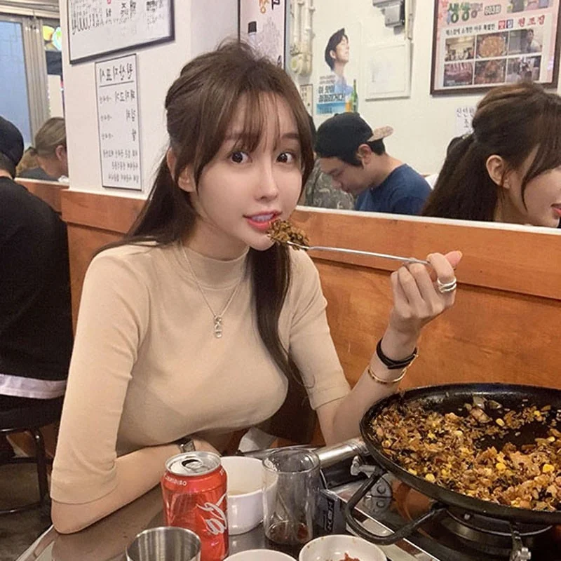 

Slim Fit High Collar f Sve Knitted Sweater for Women Vintage Sle 4 Colors Available Autumn Faion Ladies Top