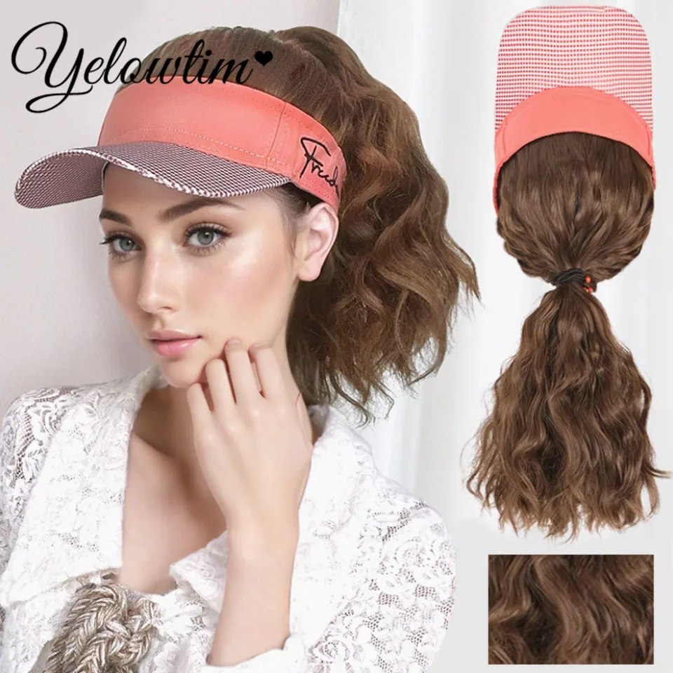 Wig Hat Female One Piece Corn Perm Curly Hair Tail Fashion New Style Empty Top Baseball Hat Simulation Full Head Cover 16inch