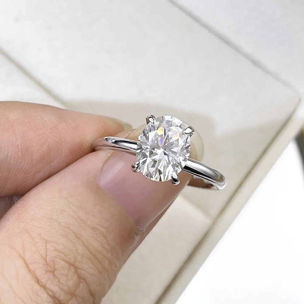 EWYA Luxury 1/2/3CT anello Moissanite pieno taglio ovale per donna S925 placcato argento 18 carati anelli di diamanti in oro bianco fede nuziale