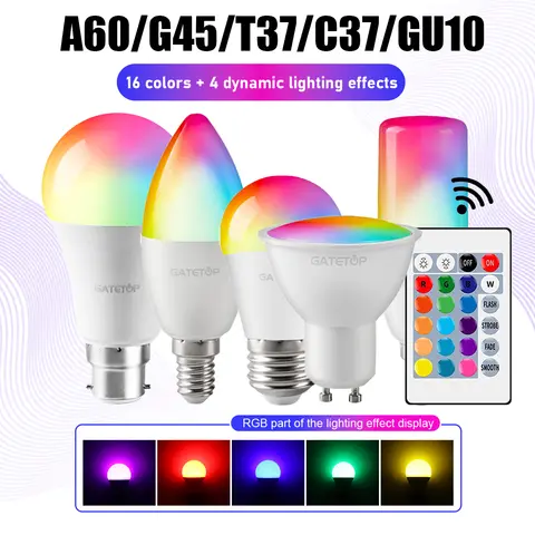 Ampoule LED intelligente RGBW E27 E14 B22 GU10 avec télécommande infrarouge, adaptée à l'éclairage domestique coloré, 1 à 10 pièces