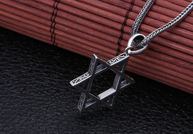 Wholesale S925 sterling silver trendy jewelry Korean version popular Thai silver six pointed star men's and women's pendant neck