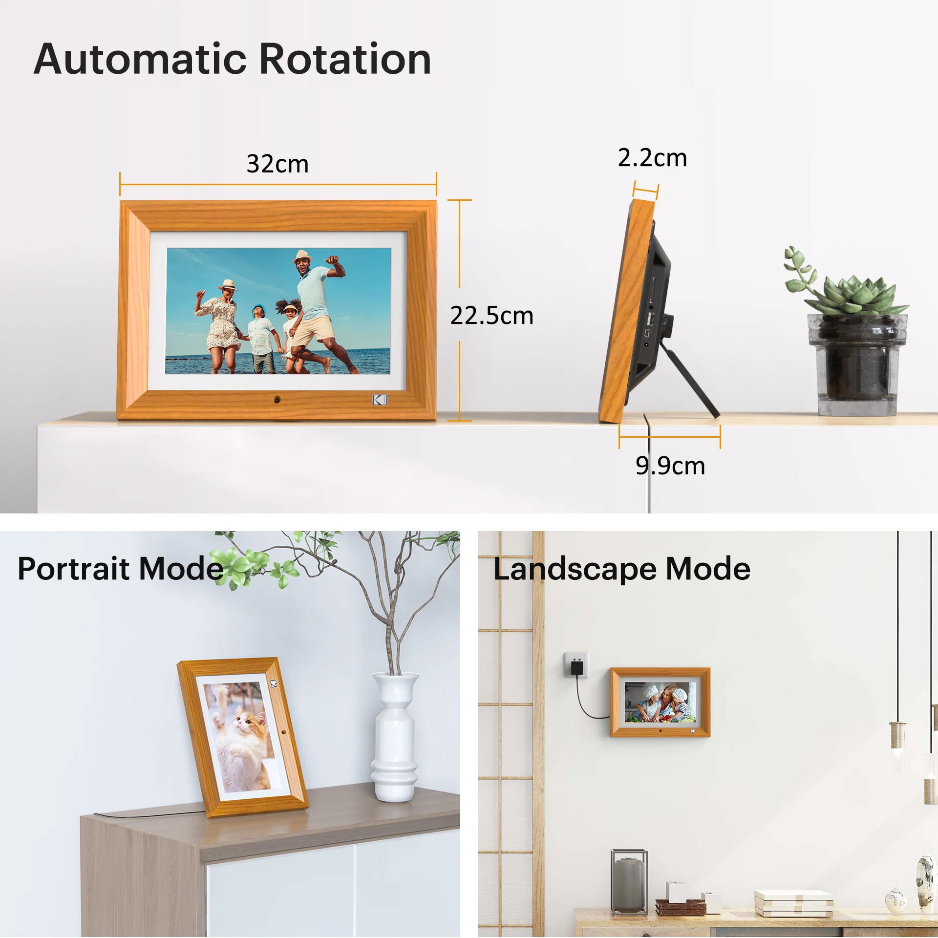 Kodak 10.1 Inch Gỗ Kỹ Thuật Số Ảnh Với Điều Khiển Từ Xa, màn Hình IPS 1280*800 HD Với Lưu Trữ 8GB, Tự Động Quay