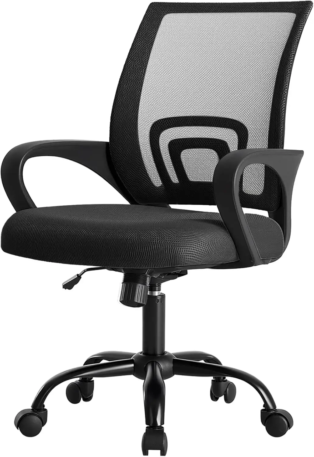 

Ergonomic Office Chair with Lumbar Support, Adjustable Height, Fixed Armrests, and 360° Swivel for Gaming and Meetings in Black