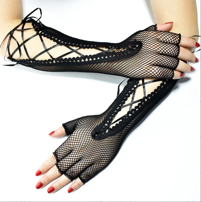 

A Pair of Sexy Hollow Out Half Finger Fishing Net Elastic Cosplay Neutral Gloves