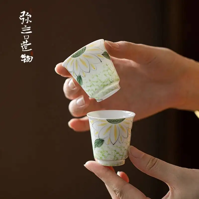 Handmade Ceramic Fragrance-Catching Tea Cup Hand-Painted Daisy Pattern, Single Cup Чайная чашка