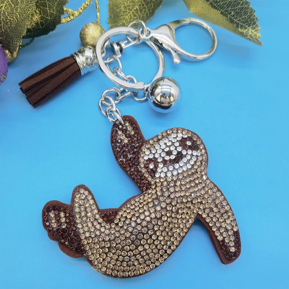 Creative Cartoon Sloth with Full Crystal Rhinestone Keyrings Key Chains Rings Holder Purse Bag For Car Lovely Keychains