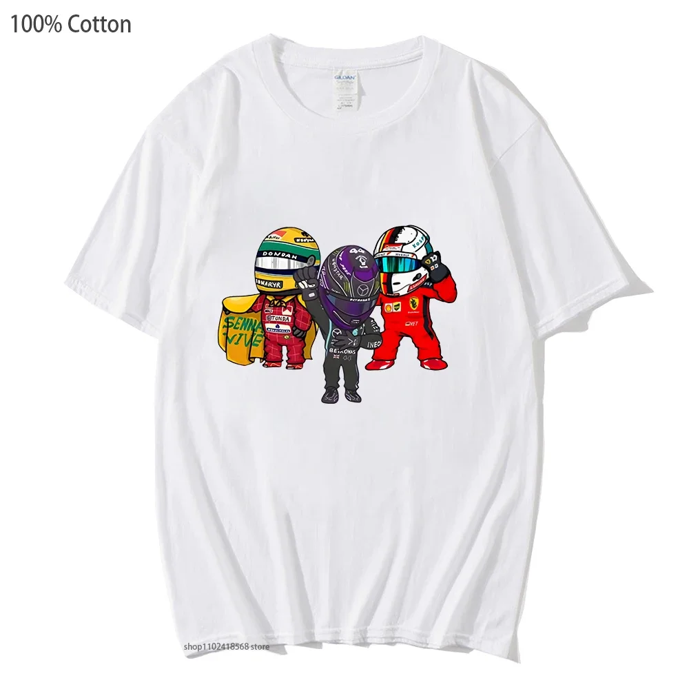 Cartoon F1 Car Print Thisrt Mini Driver Fans Lovers T-Shirts Long Sleeve Summer Men Women Tee 100% Cotton Tee-shirt High Street