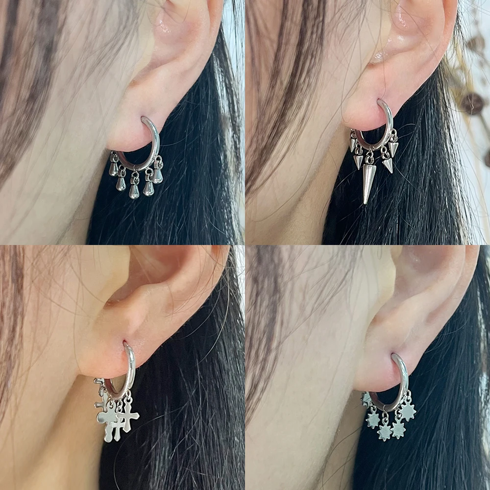 Fashion Heart Similing Face Hoop Earrings For Women Earring Stainless Steel Earrings Star Geometry Pendant Earrings Jewelry Gift