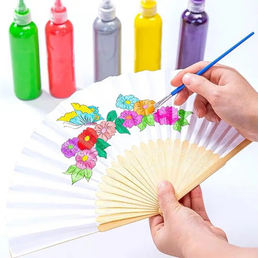 Folding Fan Paint Bamboo Fan Handle Smooth Opening Comfortable Grip DIY Preschool Education Foldable Fan Home