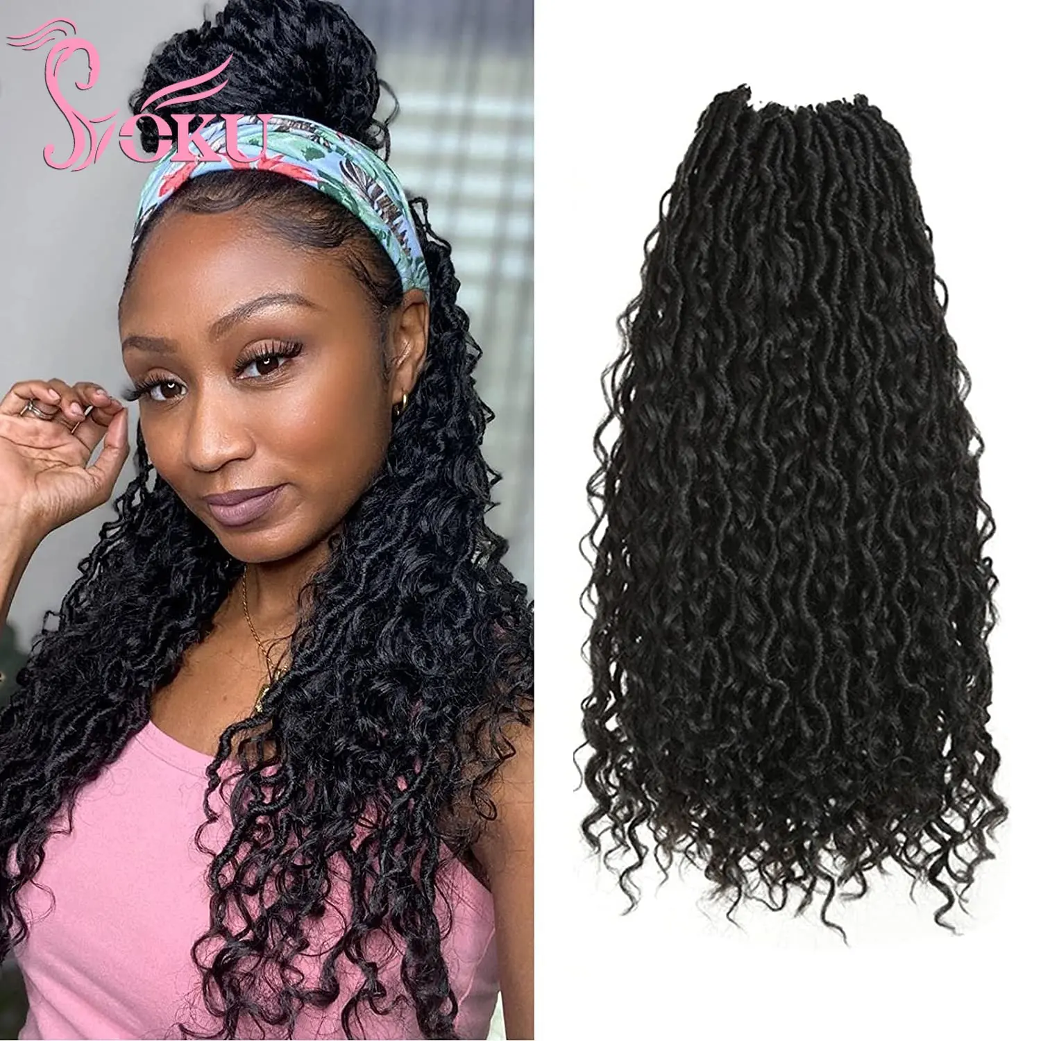 

SOKU Goddess River Locs Crochet Hair Curly Faux Locs Pre-Looped Synthetic Braids Extension Black Dreadlocks Braid Hair for Women