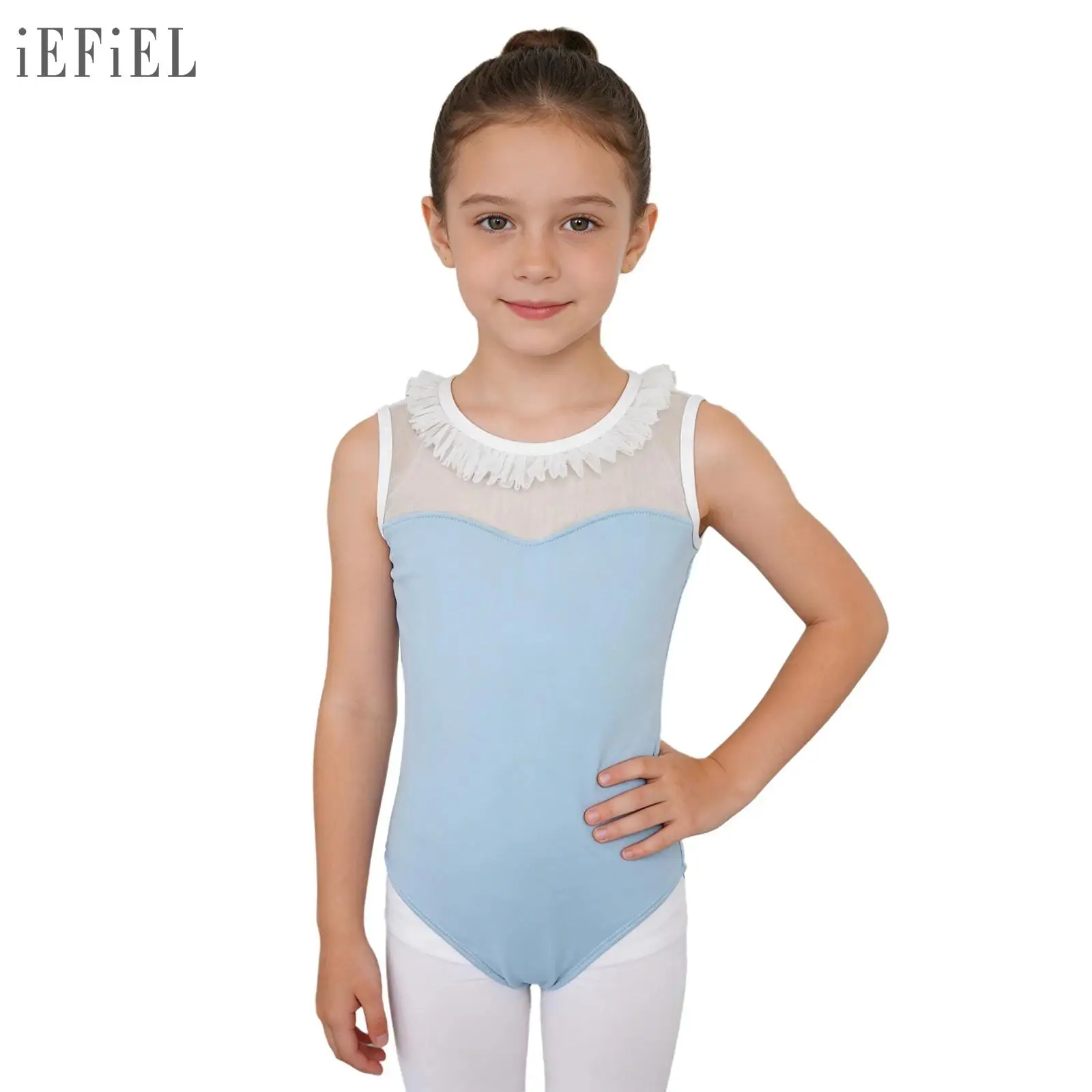 

Kids Girls Ballet Figure Skating Performance Dance Leotard Sheer Mesh Patchwork Long Sleeve Bodysuit Yoga Gymnastics Dancewear