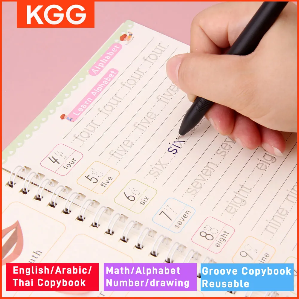 

4pcs Copybook Kids Children Magic Practice Writing Reusable Free Wiping English German Writing Copy Books for Boy Girl Gifts