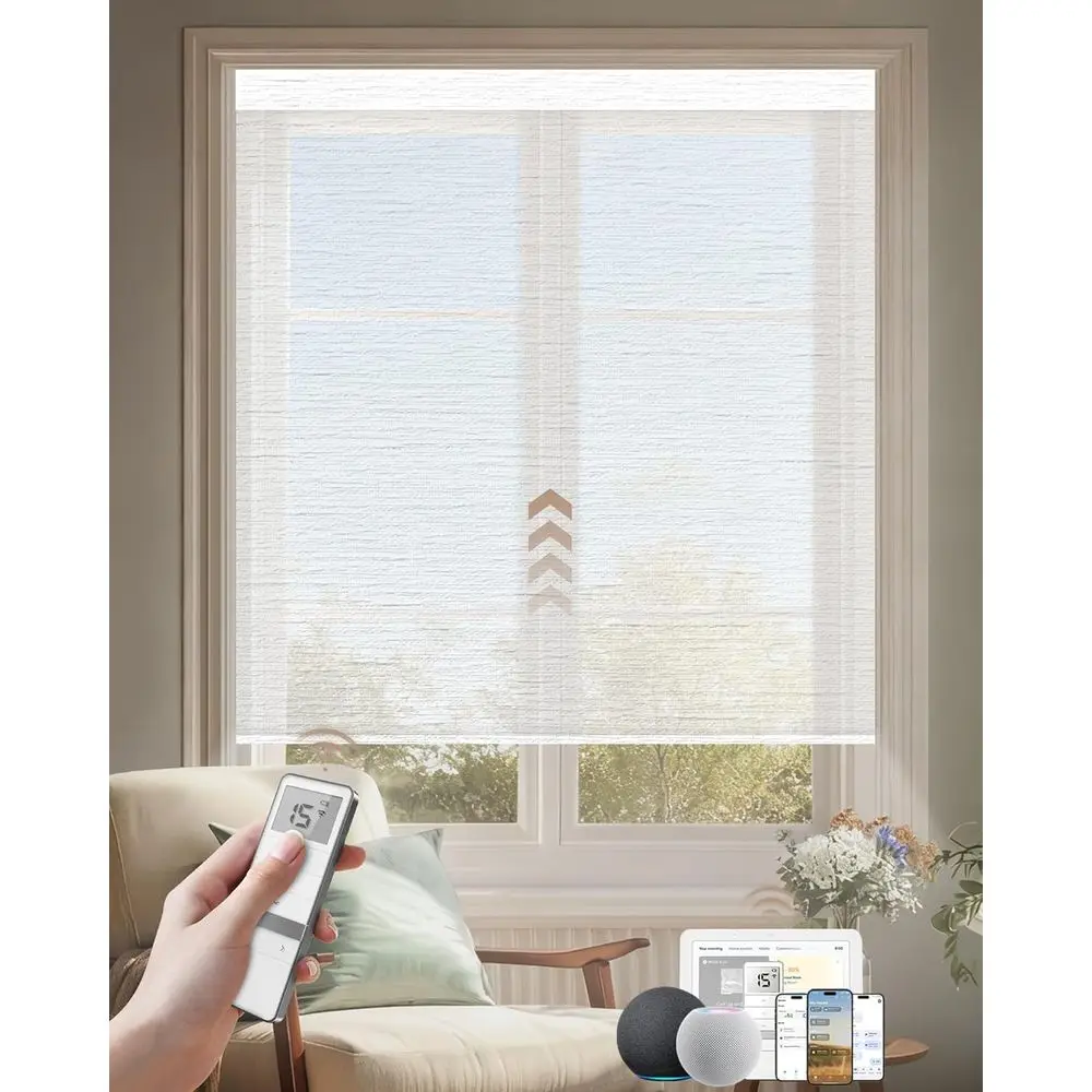 

Умные моторизованные жалюзи, светопропускающие, затемняющие на 60%, совместимы с HomeKit, Alexa, голосовым управлением, приложением для смартфона.