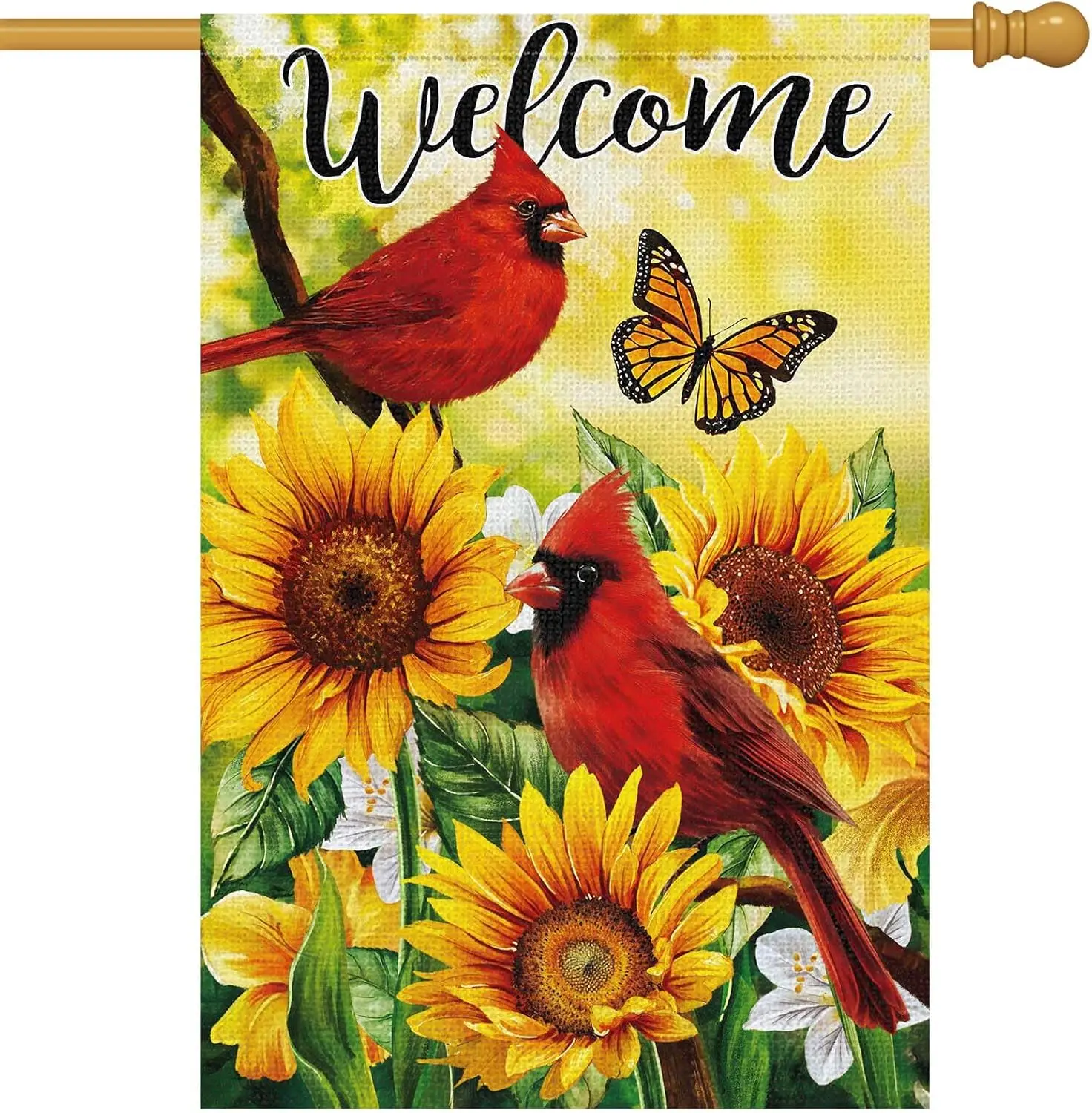 Heyfibro Welcome Summer Sunflower Garden Flag Garden Flag 28x40 Double Sided Burlap, Spring Fall Cardinal Butterfly Yard Ban AAS