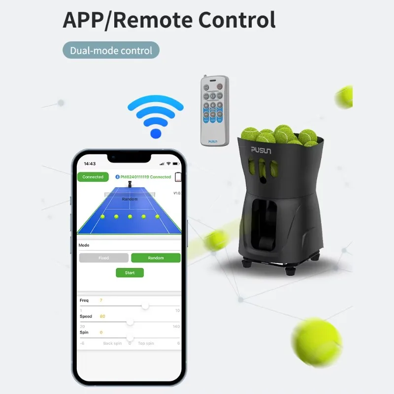 Airo Portable Tennis Ball Launcher Machine with Dual Control (APP/Remote) - Lightweight 15kg 65 Ball Capacity for Outdoor