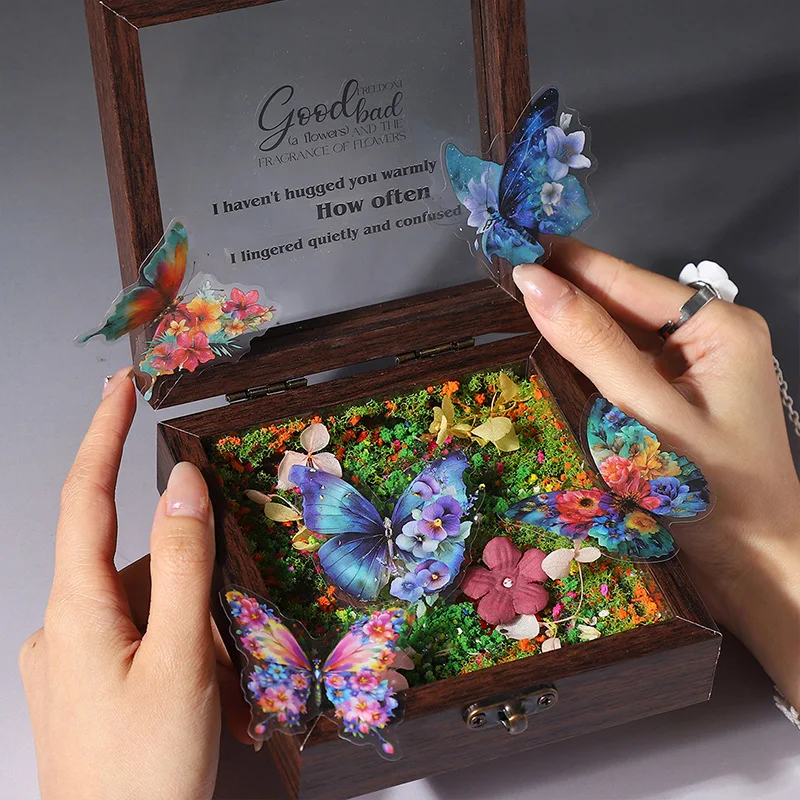 50 Sheet Butterfly Dream Series Vintage Butterfly Boxed Stickers Journal Decoration 1 Style Exquisite Supplies Kawaii Stickers