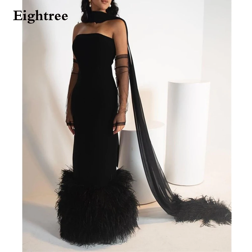 Eightree-Vestidos De Noche formales De sirena, plumas De gasa, sin tirantes, Dubái, 2023