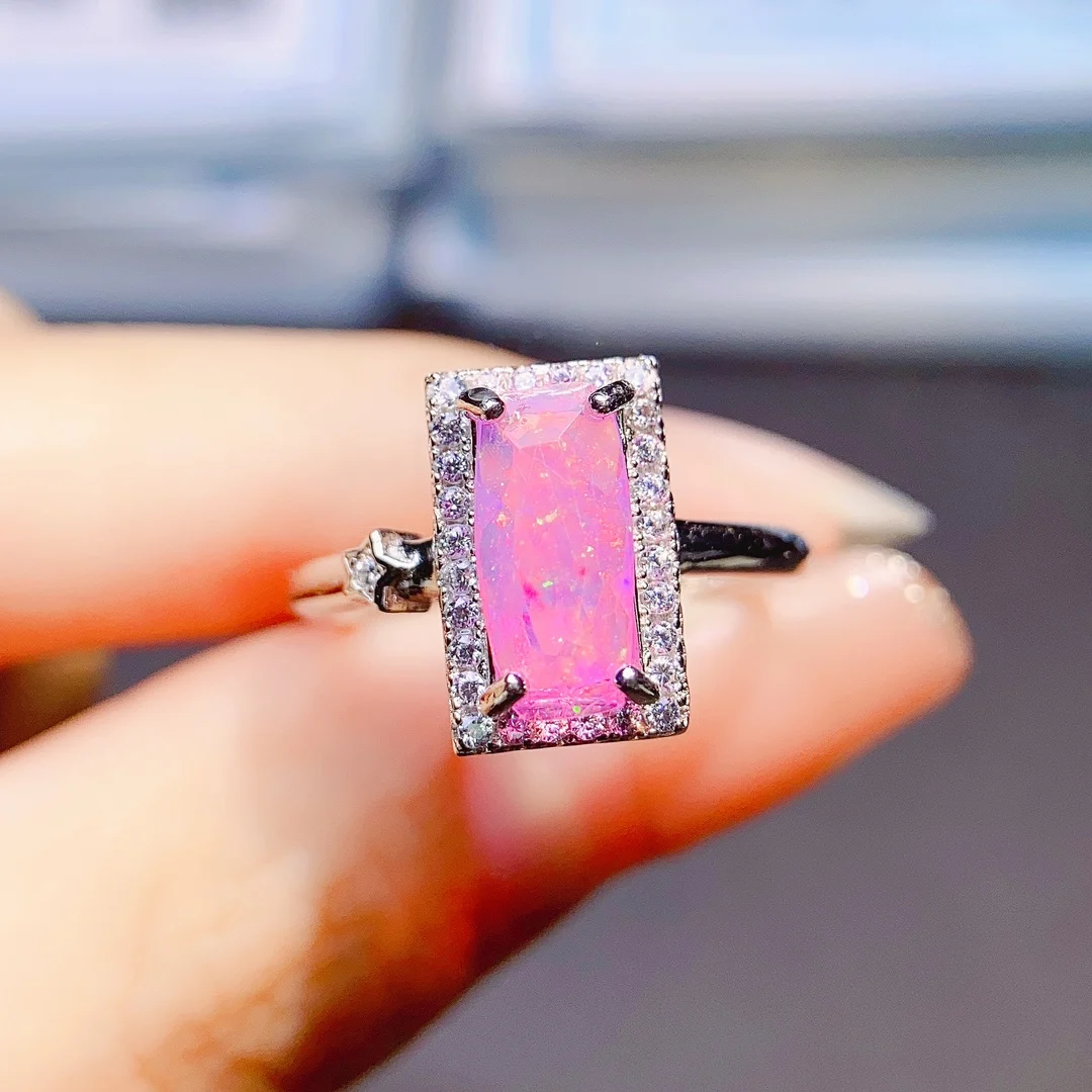 

October Birthstone Pink Opal Ring 925 Sterling Silver Natural Pink Fire Opal Gemstone Ring Gift for Her