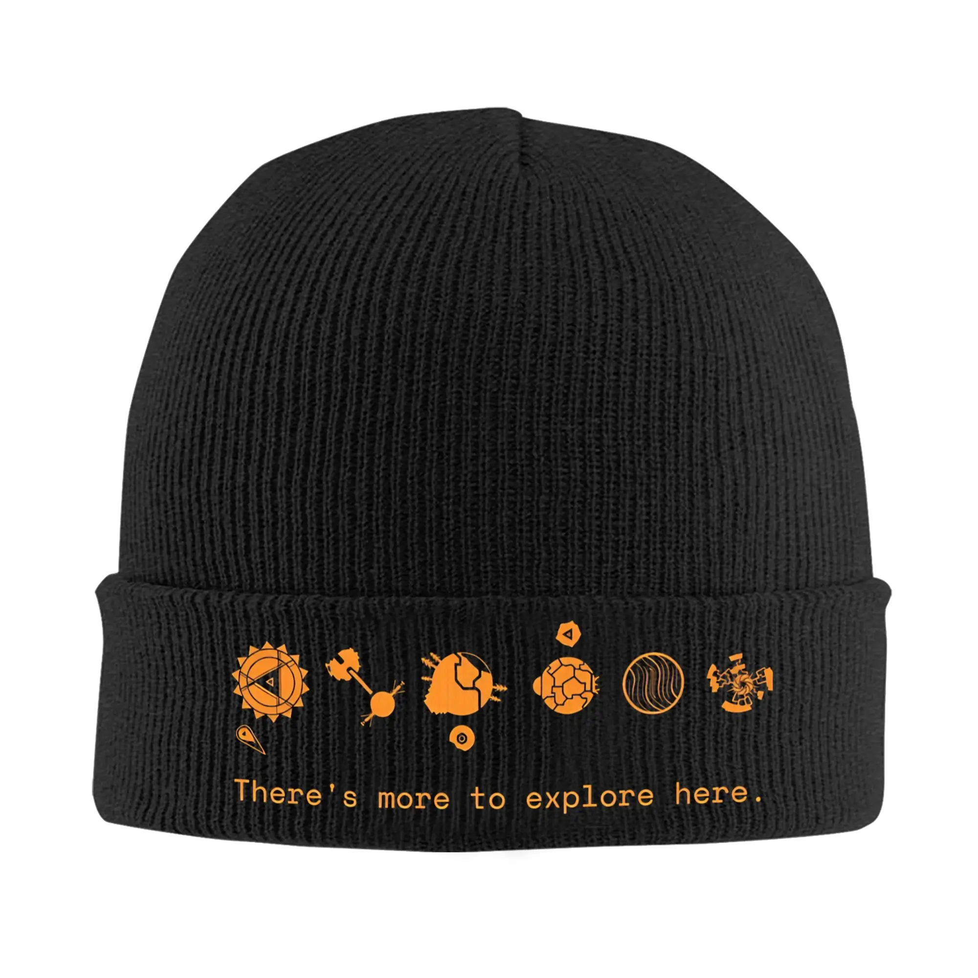 Outer Wilds Solar System There's More to Explore Here Orange  Hat Autumn Winter Skullies Beanies Fashion  Caps Acrylic Skullcap,