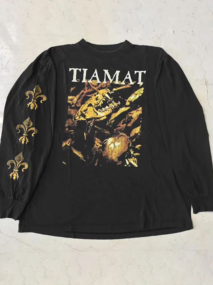 

Черная футболка с графическим рисунком 2000-х годов для мужчин и женщин, винтажный топ в стиле хип-хоп, уличная одежда, футболка большого размера, повседневная одежда с длинными рукавами, ropa hombre