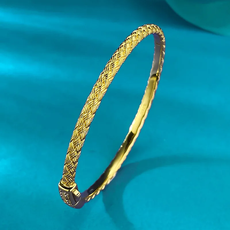 

S925 Sterling Silver -Plated Vintage Braided Gold Versatile Plain Band Bracelet